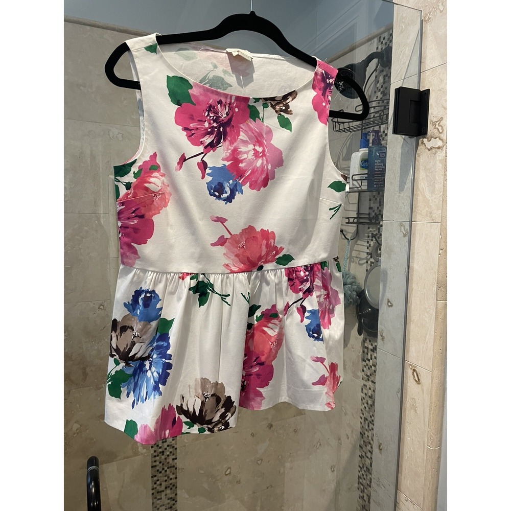 Kate Spade New York Thalia Pink White Floral Peplum Top Sleeveless Blouse 4